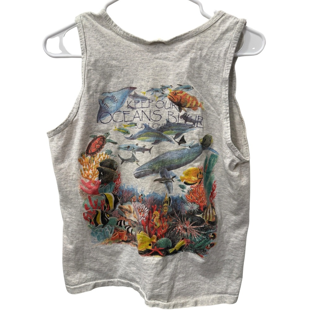 Vintage Sun Lover Florida Ocean Graphic Tank Top Fish Sea Life Made USA Medium